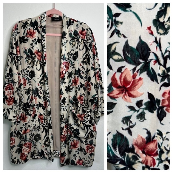 The Kooples Nude Silk Blend Moody Boho Velvet Floral Kimono One Size - Picture 2 of 14